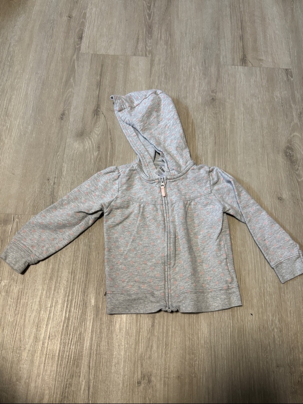 Carter's Light Gray Heather Zip Hoodie with Pink Flecks